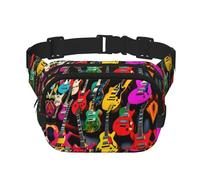 Sac banane imprimé guitare colorée avec extension pour homme et femme, sac banane avec poches zippées, noir, One Size