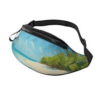 Sac banane imprimé île avec plage de sable et palmiers pour homme et femme, sac banane avec sangle réglable pour la randonnée, la course, les voyages, le cyclisme, Noir , Taille unique, Sac à dos