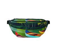 Sac banane imprimé lac avec bateaux, canoës, parc, avec sangle réglable, sac banane pour voyage, course à pied, randonnée