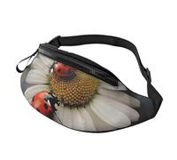 Sac banane imprimé Ladybug et Flwers blancs avec prise casque, sac banane personnalisé unisexe pour la course à pied, la randonnée, pour homme et femme, Noir , Taille unique