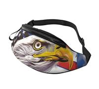 Sac banane imprimé lézard vert pour homme et femme, sac banane de course à pied, sac banane pour voyage, randonnée, Aigle avec drapeau des États-Unis, Taille unique