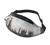 Sac banane imprimé Londres avec prise casque, sac banane personnalisé unisexe pour la course à pied, la randonnée, pour homme et femme, Noir , Taille unique