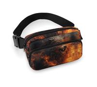 Sac banane imprimé loup sauvage dans le feu pour entraînement, voyage, course décontractée, course à pied, randonnée, cyclisme, 20 x 13 cm, Loup sauvage dans le feu, 7.9 X 5.1 in