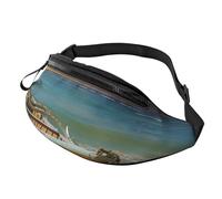 Sac banane imprimé nautique avec prise casque, sac banane personnalisé unisexe pour la course à pied, la randonnée, pour homme et femme, Noir , Taille unique, Sacs à dos Sling