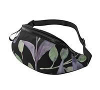 Sac banane imprimé parc national avec prise casque et ceinture réglable pour voyage, course à pied, jogging, entraînement, randonnée, Feuilles vertes sauge violettes, One Size, Imprimé