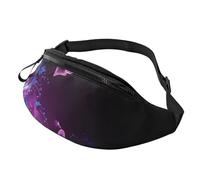 Sac banane imprimé parc national avec prise casque et ceinture réglable pour voyage, course à pied, jogging, entraînement, randonnée, Papillon rose violet., One Size, Imprimé