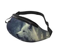 Sac banane imprimé plage tropicale bord de mer avec prise casque et ceinture réglable pour voyage, course à pied, jogging, entraînement, randonnée, Motif loup., One Size, Imprimé