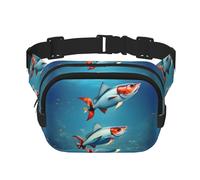 Sac banane imprimé poisson volant dans l'océan avec sangle réglable carré double couche ceinture unisexe partout