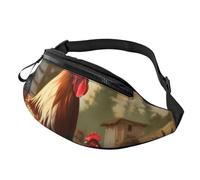 Sac banane imprimé poulet et coq avec trou pour écouteurs pour homme et femme - Sac banane de sport réglable pour l'extérieur, l'entraînement, la randonnée, Noir , Taille unique, Sac à dos de