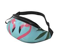 Sac banane imprimé rose violet pour homme et femme - Sac banane de course à pied - Sac banane pour voyage et randonnée, Couple de feuilles de palmier et flamants roses, Taille unique