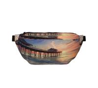 Sac banane imprimé Sunset at The Beach Bridge pour homme et femme, sac banane réglable, sac banane de voyage, sac banane de sport, course à pied, randonnée, Noir , Taille unique