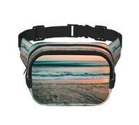 Sac banane imprimé sur le thème du coucher de soleil sur la plage avec extension pour homme et femme, sac banane avec poches zippées, noir, One Size