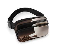 Sac banane imprimé tasse à café et grains de café pour homme et femme, grand sac de poitrine avec sangle réglable pour l'entraînement en plein air, les voyages, la course décontractée, tasse à café et