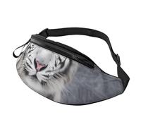 Sac banane imprimé tigre blanc dans la neige avec trou pour écouteurs pour homme et femme - Sac banane de sport réglable pour l'extérieur, l'entraînement, la randonnée, Noir , Taille unique, Sac à dos