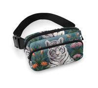 Sac banane imprimé tigre blanc mignon pour homme et femme, grand sac de poitrine avec sangle réglable pour l'extérieur, l'entraînement, les voyages, la course décontractée, tigre blanc mignon, 20 x 13