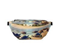 Sac banane imprimé tortues sur la plage avec grande capacité et double poches, adapté pour les voyages et le sport.