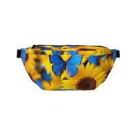 Sac banane imprimé tournesols jaunes avec papillons bleus 1 avec sangle réglable pour voyage, course à pied, randonnée