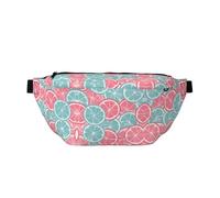 Sac banane imprimé tranches d'agrumes rose bleu avec grande capacité et double poches, adapté pour les voyages et le sport.