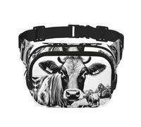 Sac banane imprimé vache avec extension pour homme et femme avec poches zippées, noir, One Size