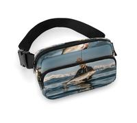 Sac banane imprimé vague pour la pêche au bar, sac banane pour entraînement, voyage, course décontractée, course à pied, randonnée, cyclisme, pêche au bar, 20 x 13 cm, Bass Fishing Wave, 7.9 X 5.1 in