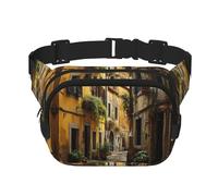 Sac banane italien imprimé Old Street pour femme avec sangle réglable pour entraînement/course à pied/randonnée, Noir , Taille unique