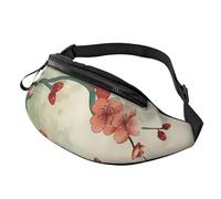 Sac banane japonais à imprimé floral prune avec prise casque, sac banane personnalisé unisexe pour la course à pied, la randonnée, pour homme et femme, Noir , Taille unique