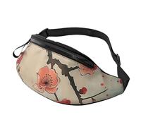 Sac banane japonais imprimé floral prune avec prise casque, sac banane personnalisé unisexe pour la course à pied, la randonnée, pour homme et femme, Noir , Taille unique