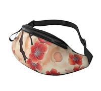 Sac banane japonais imprimé floral prune avec prise casque, sac banane personnalisé unisexe pour la course à pied, la randonnée, pour homme et femme, Noir , Taille unique
