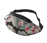 Sac banane japonais imprimé prune avec prise casque, sac banane personnalisé unisexe pour la course à pied, la randonnée, pour homme et femme, Noir , Taille unique