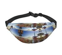 Sac banane japonais Mount Fuji paysage pour homme et femme, sac banane en polyester imprimé pour voyage, marche, sport avec sangle réglable, Noir , Taille unique