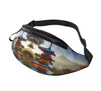 Sac banane japonais Mount Fuji paysage pour homme et femme, sac banane en polyester imprimé pour voyage, marche, sport avec sangle réglable, Noir , Taille unique