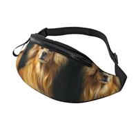 Sac banane jaune à poils longs imprimé chien, sac à bandoulière réglable pour voyage, marche, course, randonnée, cyclisme, noir, taille unique, Noir , Taille unique