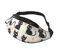 Sac banane Kawaii Cat réglable à la taille - Motif chats noirs - Sac à bandoulière imprimé tendance - Chats noirs - Unisexe - Sac mains libres tendance pour la vie sur le campus - 14 x 35 cm, A28