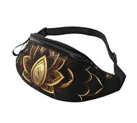 Sac banane léger avec imprimé fleurs de lotus doré pour homme et femme, accessoire de voyage pour randonnée, cyclisme, course à pied