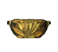 Sac banane léger et réglable avec imprimé cannabis doré pour la marche, le cyclisme, la randonnée, les voyages, Noir , Taille unique, Sac à dos décontracté