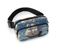 Sac banane léger imprimé sur le thème nautique et pirate pour voyage, sport, randonnée, course à pied, voile nautique, 20 x 13 cm, Thème nautique pirate, 7.9 X 5.1 in