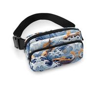 Sac banane léger pour carpe avec motif vague - Pour voyage, sport, randonnée, course à pied, carpe avec motif vague, 7,9 x 13 cm, Carpe avec motif vague, 7.9 X 5.1 in