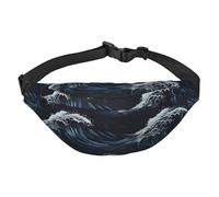 Sac banane léger pour course à pied, randonnée, vagues de l'océan avec imprimé bleu, grand sac banane pour entraînement, voyage, noir, taille unique, sport, taille unique, sport, Noir , Taille unique