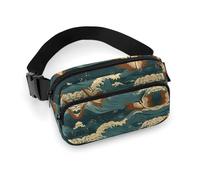 Sac banane léger pour homme et femme Motif vague japonaise Avec sangle réglable Pour course à pied, randonnée, voyage, 20 x 13 cm, Style :, 20x13cm