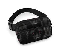 Sac banane léger pour voyage, sport, randonnée, course à pied, motif loup aux yeux rouges noir, 20 x 13 cm, Loup noir aux yeux rouges, 7.9 X 5.1 in