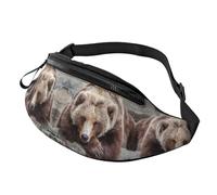 Sac banane marron avec motif ours pour homme et femme, sac banane en polyester imprimé pour voyage, marche, sport avec sangle réglable, Noir , Taille unique