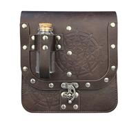 Sac banane médiéval en cuir avec fioles de magicien pour bouteille de potion, Brun foncé Db, M, Classique