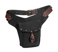 Sac banane médiéval en cuir - Petit sac à main en cuir - Pour le sport, l'équitation, la course à pied, l'hydratation - Avec porte-bouteille d'eau, Noir , Taille unique
