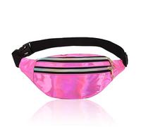 Sac banane métallique tendance - Sangle réglable, fermeture éclair lisse, 3 compartiments, sac banane étanche pour fête, festival, sport, voyage en plein air (unisexe), rose, Classique