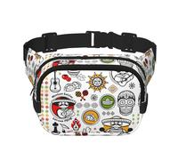 Sac banane mexicain avec imprimé symboles salsa carré double couche sac de voyage tendance avec Bel réglable, noir, One Size