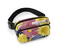 Sac banane mignon avec fleurs décoratives pour homme et femme - Sac banane réglable décontracté pour voyage, sport, randonnée, blanc, 20,1 x 13 cm, blanc, 7.9x5.1inches