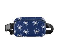 Sac banane mignon Boo noir avec sangle réglable pour femme, Araignées blanches bleu marine, one size, Araignées blanches bleu marine