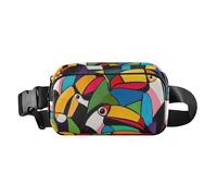 Sac banane mignon Boo noir avec sangle réglable pour femme, Peinture d'art Oiseaux colorés, one size, Peinture d'art Oiseaux colorés