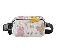 Sac banane mignon hippopotame beige pour femme, sac banane imperméable pour randonnée, hippopotame beige, 20,3 x 13,5 x 5,8 cm, drôle mignon, hippopotame beige, 20,3 x 13,5 x 5,8 cm, drôle mignon