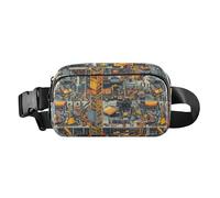 Sac banane mignon pour femmes, hommes, adolescents - Grande capacité - Motif véhicules de construction, Scène de construction, ponts, bétonnière, camion, grue à tour, 1 size